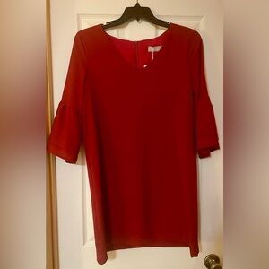 Classic Red V-Neck Bell Sleeve Tunic Dress